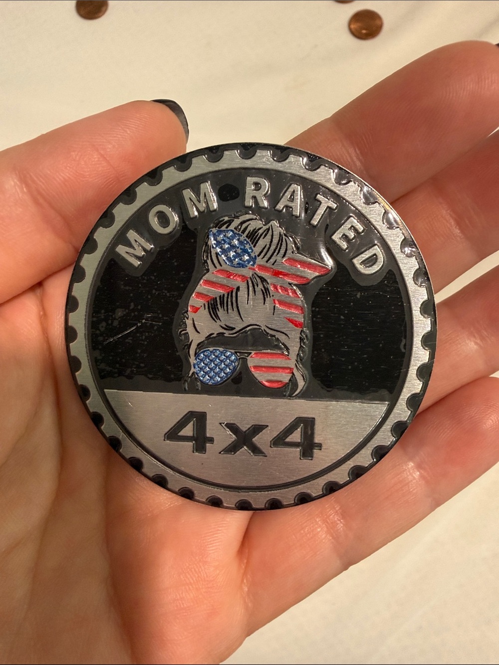 Mom Rated 4x4 Jeep Badge- Black and Silver